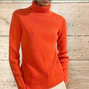 Lauren Ralph Lauren Orange Ribbed Knit Turtleneck Sweater Medium